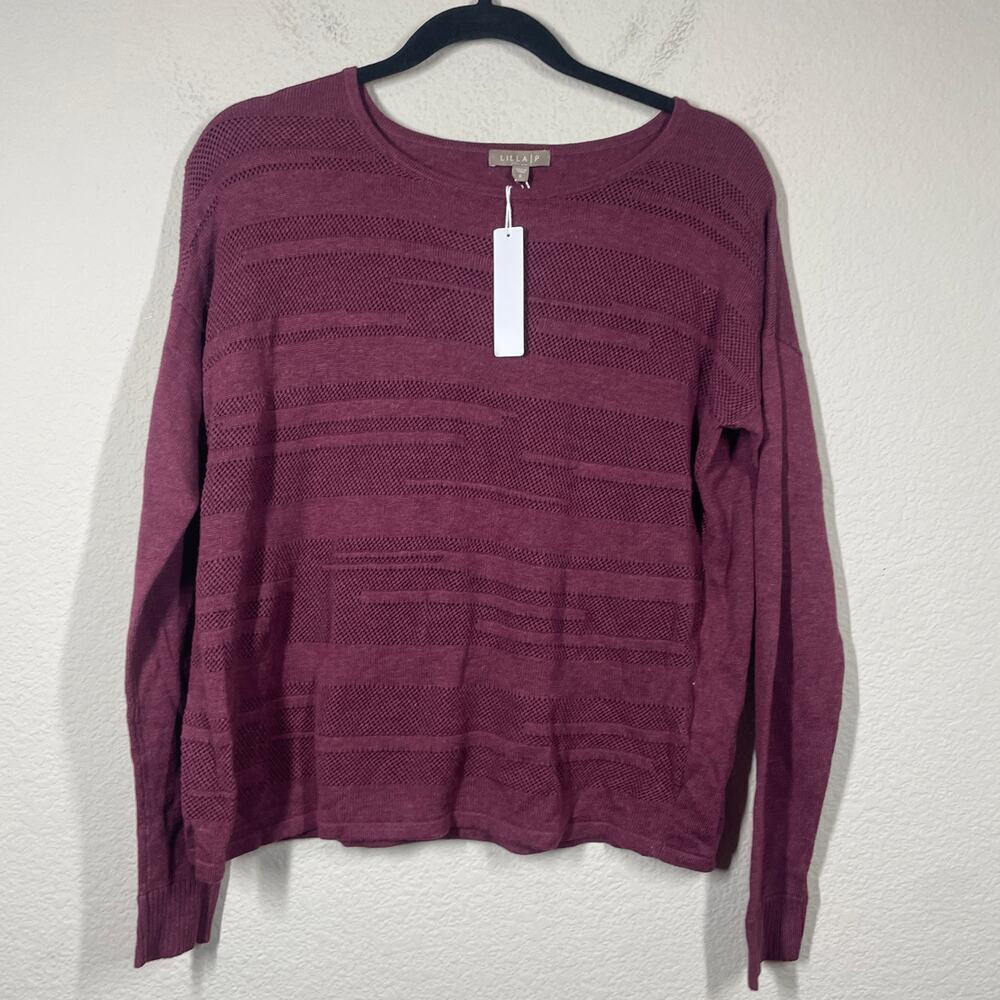 Lilla P Size Small Crew Neck Sweater Dark Red Cotton Modal Blend Long Sleeves